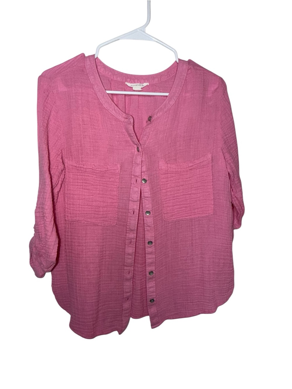Caslon Rose-Pink Button Front Textured Blouse